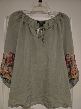 NYC Light Sage Green Embroidered Sleeve Tunic